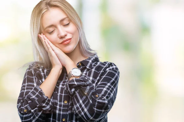 Jonge Blonde Vrouw Geïsoleerde Achtergrond Slapen Moe Dromen Poseren Met — Stockfoto