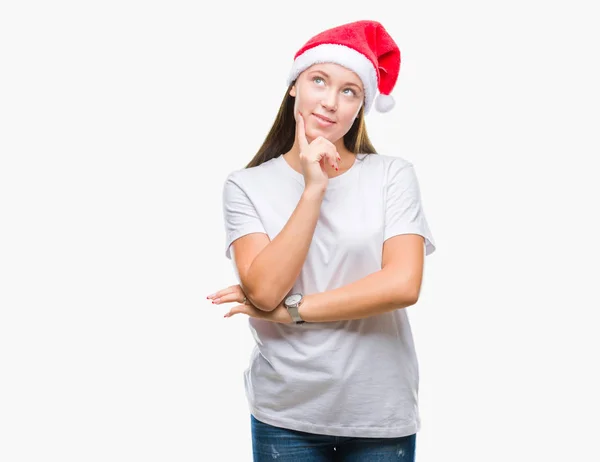 Joven Hermosa Mujer Caucásica Con Sombrero Navidad Sobre Fondo Aislado — Foto de Stock