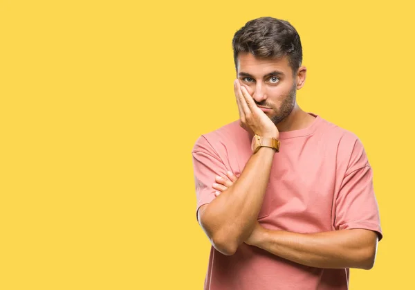 Joven Hombre Guapo Sobre Fondo Aislado Pensando Que Cansado Aburrido — Foto de Stock