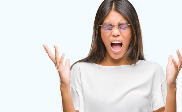 Young Asian Woman Wearing Glasses Isolated Background Celebrating Mad Crazy — Stock Photo, Image