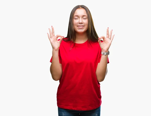 Jeune Belle Femme Caucasienne Sur Fond Isolé Détendre Sourire Les — Photo