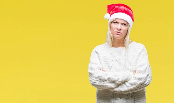 Young Beautiful Blonde Woman Wearing Christmas Hat Isolated Background Skeptic — Stock Photo, Image