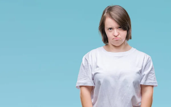 Mujer Adulta Joven Con Síndrome Sobre Fondo Aislado Deprimido Preocupación — Foto de Stock