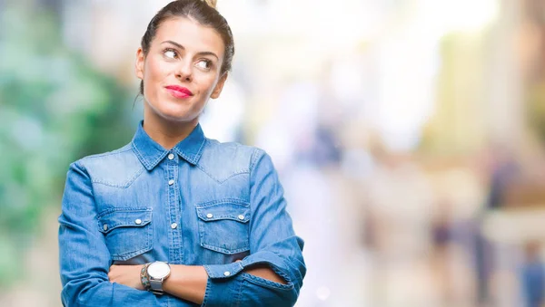 Young Beautiful Woman Isolated Background Smiling Looking Side Staring Away — Stock Photo, Image