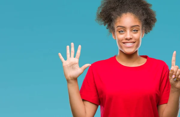 Молодих Афро Американку Над Ізольованих Фон Показ Вказуючи Пальцями Номер — стокове фото
