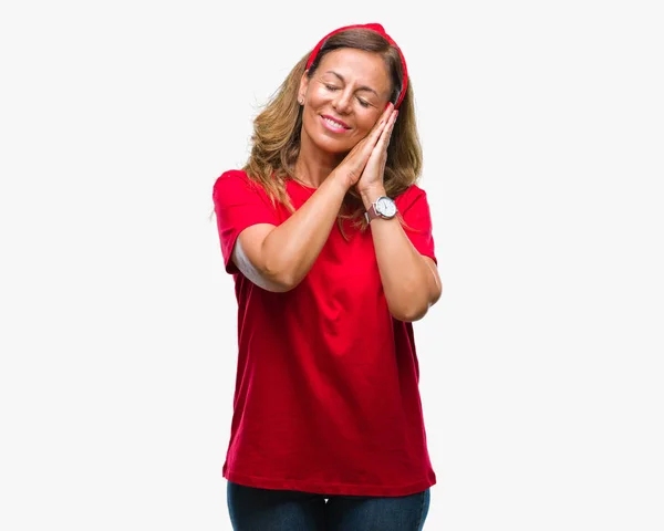 Middelbare Leeftijd Senior Latino Vrouw Geïsoleerde Achtergrond Slapen Moe Dromen — Stockfoto