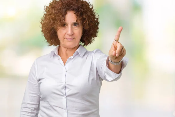 Piękny Środkowy Ager Senior Business Woman Białym Tle Tło Pointing — Zdjęcie stockowe