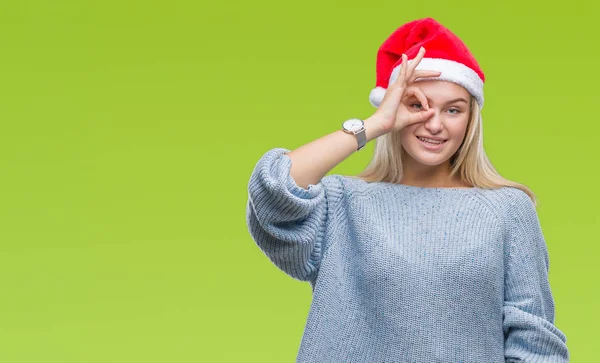 Mujer Caucásica Joven Con Sombrero Navidad Sobre Fondo Aislado Haciendo — Foto de Stock