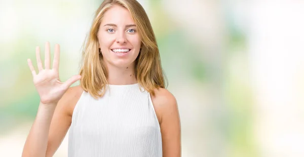 Hermosa Joven Elegante Mujer Sobre Fondo Aislado Mostrando Señalando Hacia — Foto de Stock