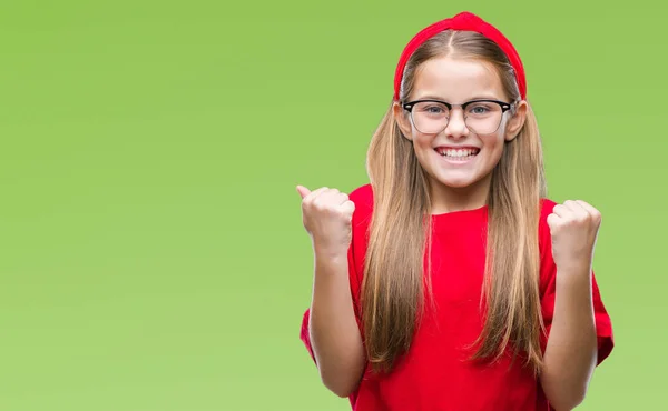 Junges Schönes Mädchen Mit Brille Über Isoliertem Hintergrund Feiert Überrascht — Stockfoto