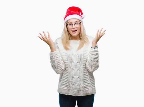 Jovem Caucasiana Vestindo Chapéu Natal Sobre Fundo Isolado Celebrando Louco — Fotografia de Stock