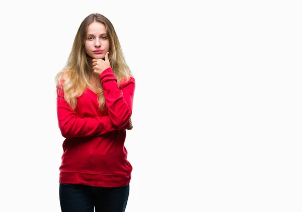 Young Beautiful Blonde Woman Wearing Red Sweater Isolated Background Looking — Stock Photo, Image