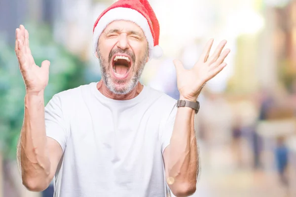 Middle Age Hoary Senior Man Wearing Christmas Hat Isolated Background — Stock Photo, Image