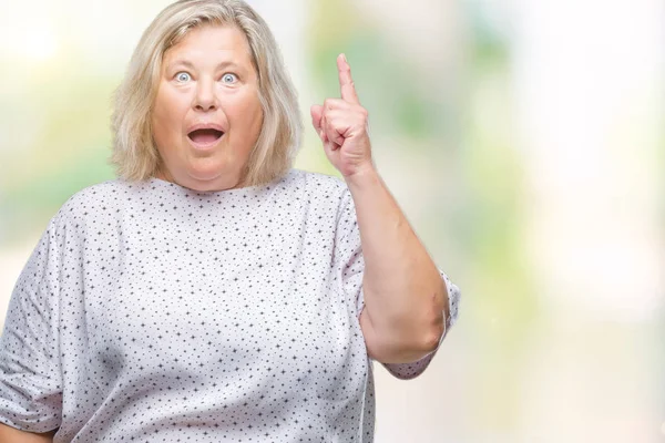 Senior Size Caucasian Woman Isolated Background Pointing Finger Successful Idea — Stock Photo, Image