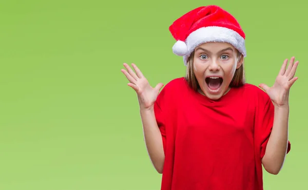 Young Beautiful Girl Wearing Christmas Hat Isolated Background Celebrating Crazy — Stock Photo, Image