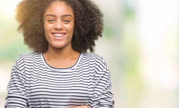 Unga Afro Amerikansk Kvinna Över Isolerade Bakgrund Glada Ansikte Ler — Stockfoto