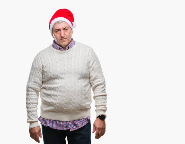 Bell Uomo Anziano Con Cappello Natale Sfondo Isolato Depresso Preoccupato — Foto Stock