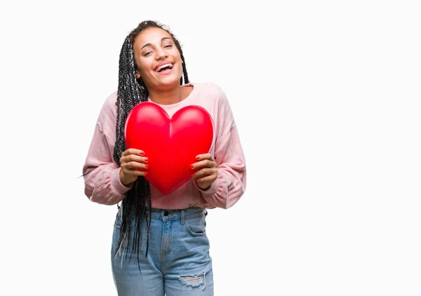 Young Braided Hair African American Girl Holding Read Heart Isolated — Stock Photo, Image