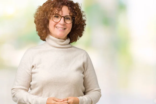 Hermosa Mujer Mediana Edad Ager Vistiendo Suéter Cuello Alto Gafas —  Fotos de Stock