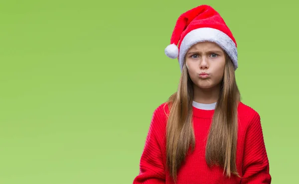 Fiatal Gyönyörű Lány Visel Kalapot Karácsonyi Szuszogva Pofa Vicces Arc — Stock Fotó
