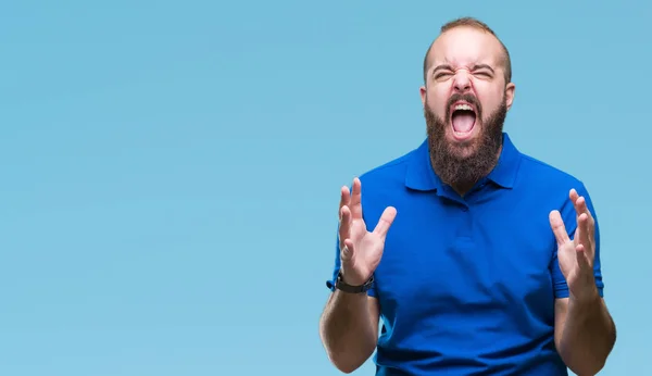 Joven Hombre Hipster Caucásico Con Camisa Azul Sobre Fondo Aislado —  Fotos de Stock