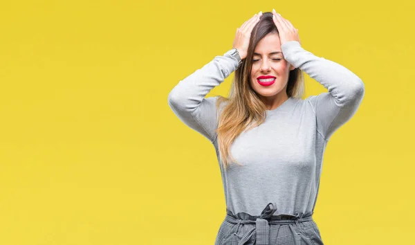 Junge Schöne Arbeiterin Geschäftsfrau Über Isolierten Hintergrund Leiden Unter Kopfschmerzen — Stockfoto