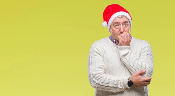 Pěkný Starší Muž Nosí Vánoční Čepice Izolované Pozadí Pohledu Stresovaní — Stock fotografie