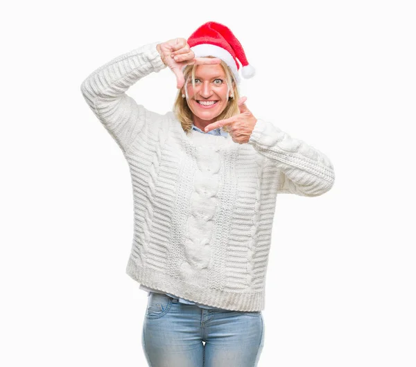 Středním Věku Blond Žena Nosí Vánoční Čepice Izolované Pozadí Provedení — Stock fotografie