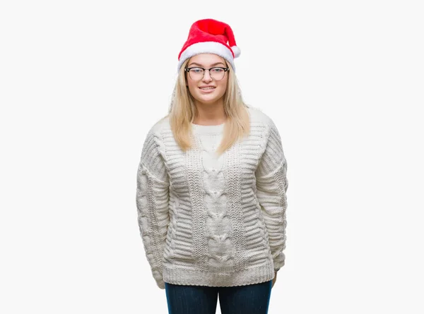 Young Caucasian Woman Wearing Christmas Hat Isolated Background Happy Cool — Stock Photo, Image