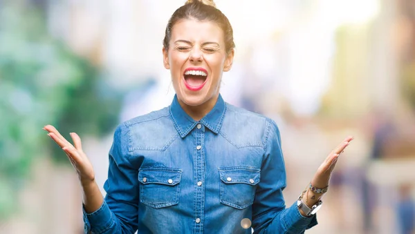Young Beautiful Woman Isolated Background Crazy Mad Shouting Yelling Aggressive — Stock Photo, Image