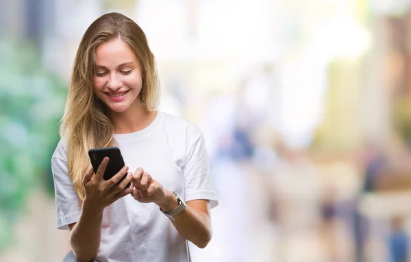Junge Schöne Blonde Frau Mit Smartphone Über Isolierten Hintergrund Mit — Stockfoto