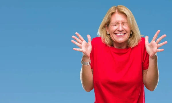 Middle Age Blonde Woman Isolated Background Celebrating Mad Crazy Success — Stock Photo, Image