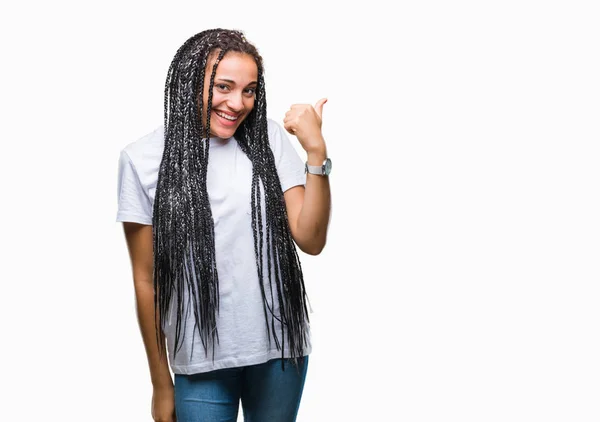 Fiatal Fonott Haj Afro Amerikai Lány Elszigetelt Mosolygós Boldog Arc — Stock Fotó