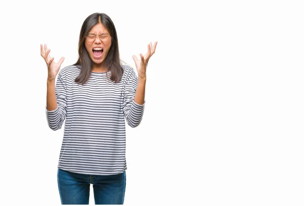 Jonge Aziatische Vrouw Bril Geïsoleerd Achtergrond Gek Gek Schreeuwen Schreeuwen — Stockfoto