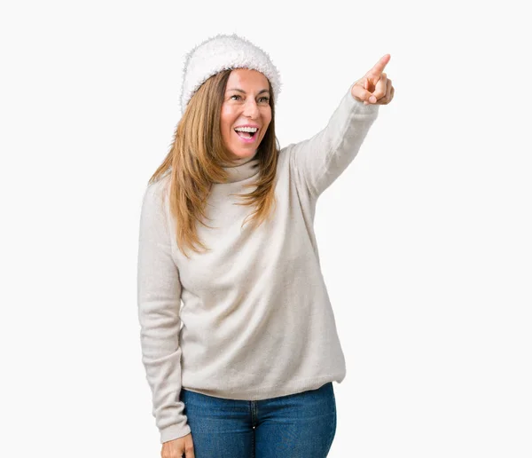 Beautiful Middle Age Woman Wearing Winter Sweater Hat Isolated Background — Stock Photo, Image