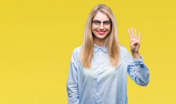 Unga Vackra Blonda Business Kvinna Bär Glasögon Över Isolerade Bakgrund — Stockfoto