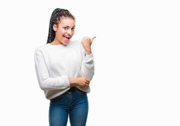 Jovem Trançado Cabelo Afro Americano Menina Vestindo Camisola Inverno Sobre — Fotografia de Stock