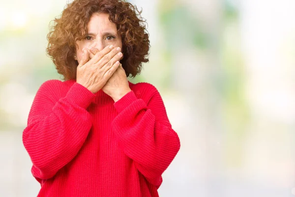 Wanita Muda Yang Cantik Sweater Musim Dingin Merah Atas Latar — Stok Foto