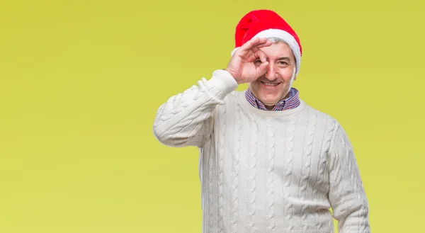 Bello Uomo Anziano Che Indossa Cappello Natale Sfondo Isolato Facendo — Foto Stock