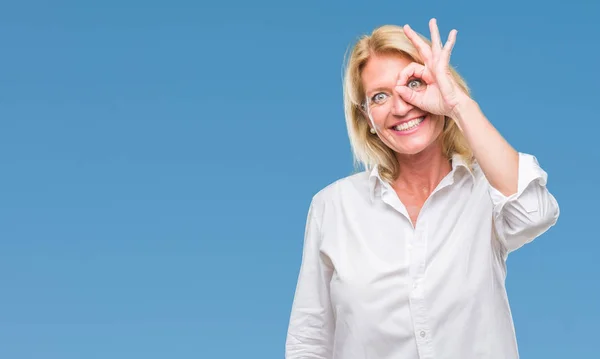 Middle Age Blonde Business Woman Isolated Background Doing Gesture Hand — Stock Photo, Image