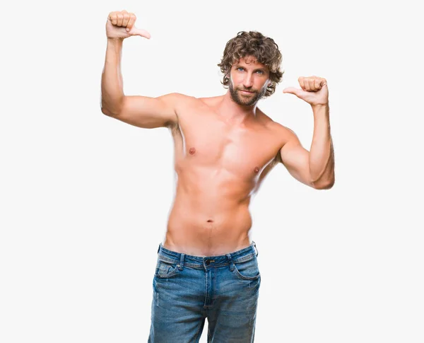 Bello Ispanico Modello Uomo Sexy Senza Maglietta Sfondo Isolato Guardando — Foto Stock