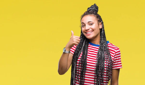 Jovem Trançado Cabelo Afro Americano Menina Sobre Fundo Isolado Fazendo — Fotografia de Stock