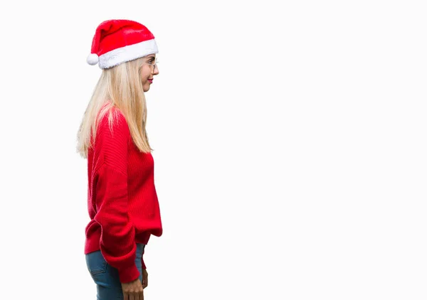 Unga Vackra Blonda Kvinnan Bär Jul Hatt Över Isolerade Bakgrund — Stockfoto