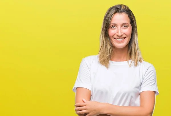 Jovem Bela Mulher Sobre Fundo Isolado Rosto Feliz Sorrindo Com — Fotografia de Stock