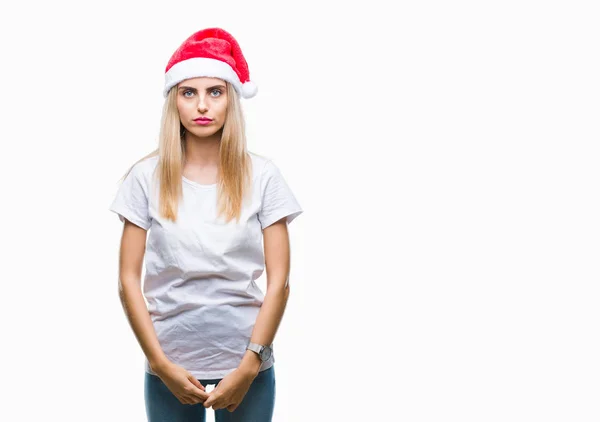 Jeune Belle Chapeau Noël Femme Blonde Sur Fond Isolé Avec — Photo