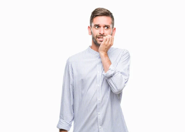 Joven Hombre Guapo Sobre Fondo Aislado Buscando Estresado Nervioso Con —  Fotos de Stock