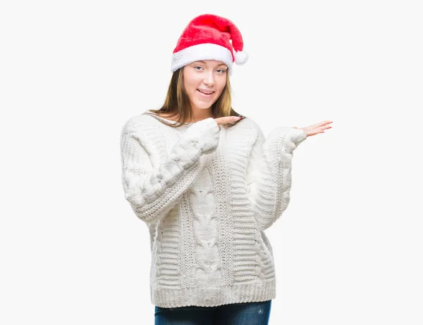 Giovane Bella Donna Caucasica Che Indossa Cappello Natale Sfondo Isolato — Foto Stock