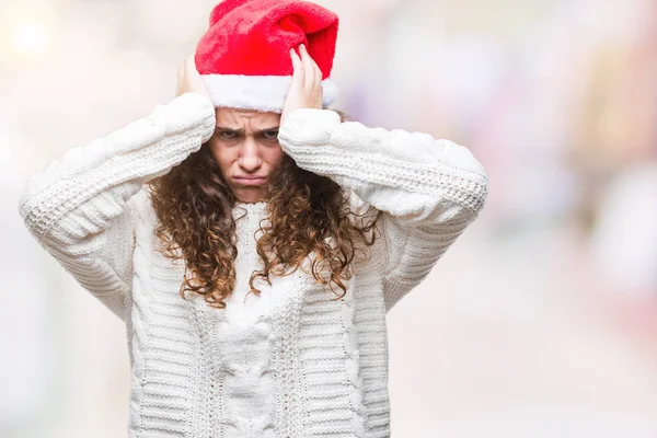 Giovane Ragazza Bruna Indossa Cappello Natale Sfondo Isolato Che Soffre — Foto Stock