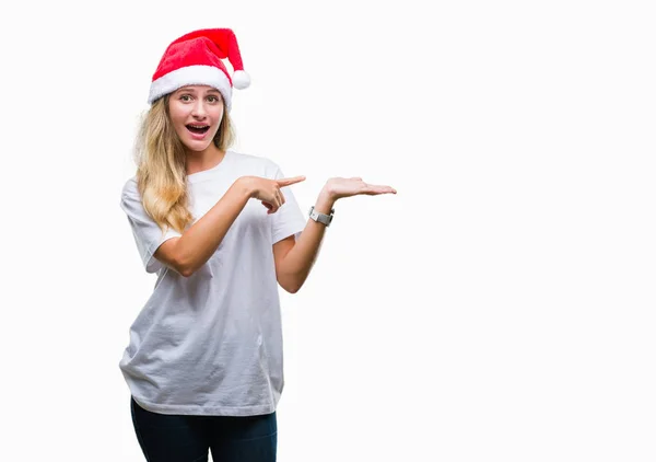 Giovane Bella Donna Bionda Che Indossa Cappello Natale Sfondo Isolato — Foto Stock