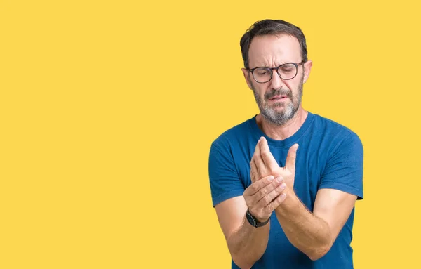 Guapo Mediana Edad Hoary Hombre Mayor Usar Gafas Sobre Fondo — Foto de Stock